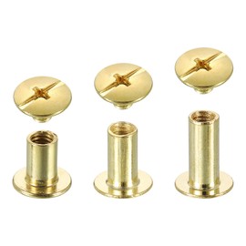 sourcing map 75 Sets Chicago Screw Rivets Metal Phillips Head Binding Screws Post Nail Rivet Stud Screw for DIY Leather Belt Bag Craft Bookbinding, 3 Sizes, Gold Tone