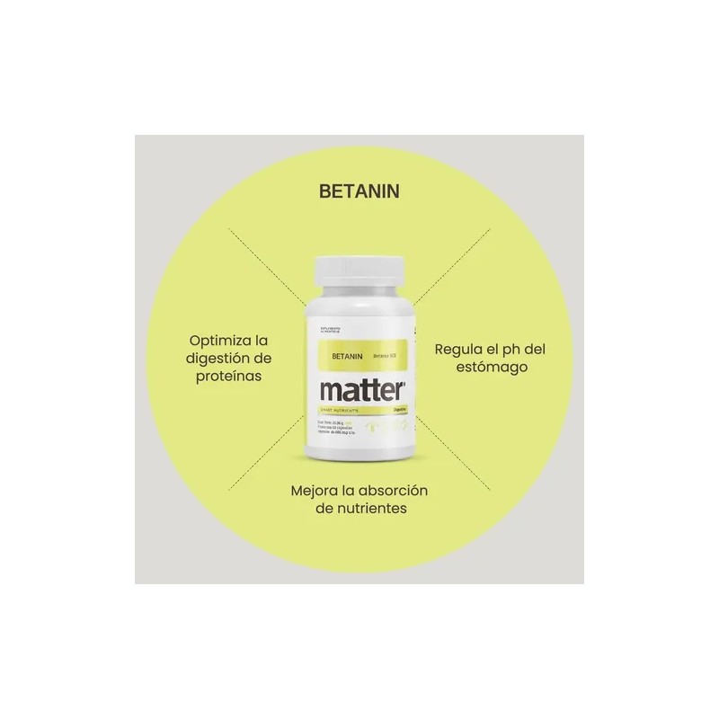 Matter Betanin Salud Estomago Betaína Hcl 656mg 60 Caps Sfn