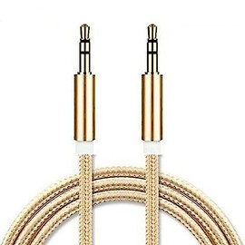 GOLD Aux Cable, 3.5mm, 1.2M, Nylon Braided Metal Connector, Stereo Audio Jack to Jack Compatible with Car, Smartphone, Headphones, Tablet, Speaker