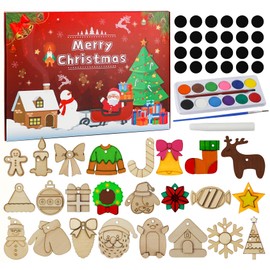 MUOUAKATE Craft Advent Calendar 2024-24 Boxes Christmas Countdown Calendar Wooden Art Crafts Painting Kit - DIY Wooden Magnets Christmas Ornament Kit - Christmas Party Favor Gifts for Kids Adults