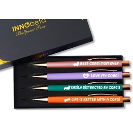 InnoBeta Corgi Gifts, Dog Mom Gifts for Women, Ballpoint Pen Set of 4, Gifts for Dog Lovers for Mother's Day, Christmas, Birthday - Corgi Mom