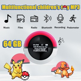 64GB MP3 Player for Kids,MP3 Player with Bluetooth 5.0, Mini Monster Ball Music Player, Supports Speaker, FM Radio, Recording, and Pedometer Functions, Comes with Headphones and Lanyard