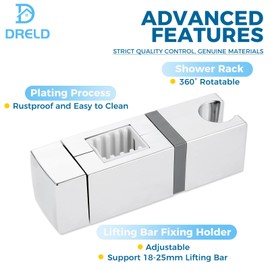 DRELD Adjustable Shower Bracket- No Removal of Shower Rail Shower Handset Holder with Four Sizes Slip-On Lift Rod Mounts - Ideal for Any Rail Rectangular Shower Rails (18x30, 22x22, 25x25, 30x15mm)