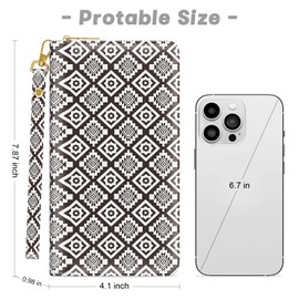 Aiawoxc Womens Wallet, RFID Wristlet Wallets for Women, Cute Ladies Clutch Purses, Large Leather Travel Card Holder with Zipper and Phone Holder, Vintage Geometry