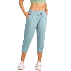 icyzone Women's French Terry Jogger Lounge Sweatpants - Active Capri Pants for Women (Medium, Ice Blue)
