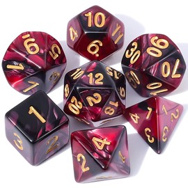 CiaraQ DND Polyhedral Dice Set with a Black Dice Bag for D&D RPG MTG Role Playing Table Games (Black & Red)