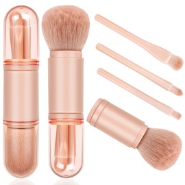 Blavvennt Travel Makeup Brushes Set, 4 in 1 Makeup brush, Cute Mini Retractable Pink Makeup Brushes Set Professional Makeup Brushes Foundation Blending Powder Eye Shadow Brush for Women Facial Cosmetics Makeup Brush Set