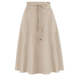 Women Basic Versatile Skirt Midi A-Line Skirt with Pockets High Waist Flowy Skirt Office Work Skirts Khaki M
