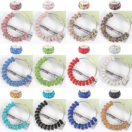 European Large Hole Beads - White Lampwork Rhinestone Craft Beads for DIY Charms Bracelet Jewelry Making