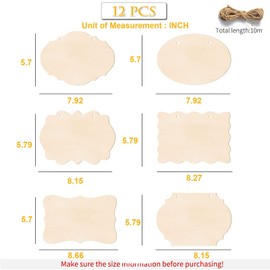 12Pcs Unfinished Wood Crafts, Rectangle-Shaped Wood Slices Wood Blank, Wood Sign Wood Plaque for Crafts, Door Hanger, Wood Burning, Painting, Children's Day Ornaments DIY Crafts, 8.8 x 5.7 Inches