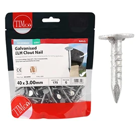 TIMCO Galvanized ELH Clout Nails - 40 x 3.00 - Extra Clamping - Perfect for Fitting Roofing Felt and plasterboard - 0.5kg Bag - Silver