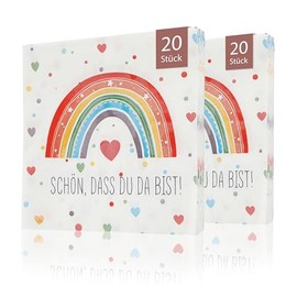 CraftWerk Rainbow Napkins Pack of 40 – Decoration with Saying Schön dass Du da bist for Children's Birthday, Birthday or School 32 x 32 cm