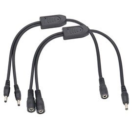 HCFeng DC Y Splitter Cable D-C Power Extension Cable 3.5mm x 1.35mm 1 Male to 2 Female and D-C 3.5mm x 1.35mm Adapter 1 Female to 2 Male for CCTV Surveillance Cameras [2Pack/1ft]