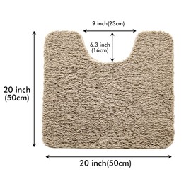 MIULEE Microfiber Toilet Bath Mat U-Shaped Contour Shaggy Rugs Non Slip Extra Thick Soft Absorbent Water for Bathroom Commode Machine Washable(20x20 Inch, Tan)