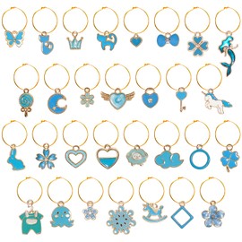 30 Pieces Funny Glass Charms - Wine Glass Markers, Identifiers, Drink Markers, Tags for Party Decorations (Blue)