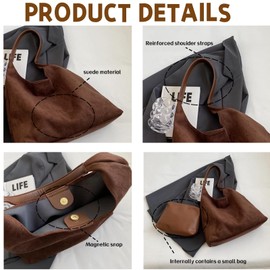 Leather Tote Bag for Women Hobo Bags for Women Retro Slouchy Bag Office Shoulder Bag Retro Style Handbag for Travel & Work (Coffee)