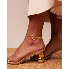 YOFECIO Ankle Bracelets for Women,14K Gold Plated Initial Anklets Dainty Heart Letter Ankle Bracelets Layered Gold Anklets for Women Non Tarnish A to Z Summer Beach Jewelry