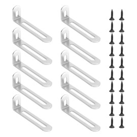 APOMOONS 10 pieces 72.5 x 24 x 15 mm angle connector with 20 screws, L angle metal 90 degree adjustment angle, stainless steel angle mounting bracket with 2 slotted holes for wood furniture