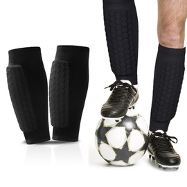 AYNKH 1 Pair Black Shin Pads Sleeves with Honeycomb Shape Sponge Pad Shin Guards for Teenagers Adults for Outdoor Intense Sports Beginners