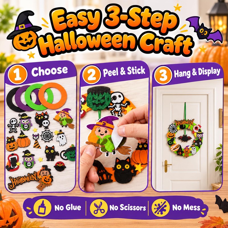 Halloween Wreath Craft for Kids - 8 Pack DIY Foam