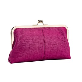 mpeak filters Vintage Kiss Lock Wallet for Women, Genuine Leather Multi-card Slots Card Holder Clutch Purse Travel Wallet (Rose Violet)