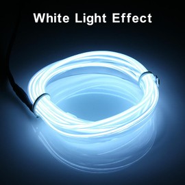 EL Wire Interior Car LED Strip Lights, 16.5FT USB Neon Glowing Strobing Electroluminescent Wire Lights with 6mm Sewing Edge, Ambient Lighting Kits for Car Indoor Decoration (White)