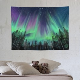 ZhiRain Northern Lights Forest Tapestry Wall Hanging Aurora Borealis Night Sky Tapestries Home Decor for Living Room Bedroom Apartment Farmhouse Dorm 30"x40"