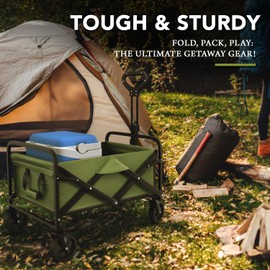 Lifetime Home Collapsible Foldable Heavy Duty Utility Wagon Cart with Larger Capacity - Perfect for Shopping, Sports Events, Grocery, Moving, Camping, Laundry, Beach - Green