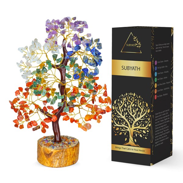 Healing Through Crystals - Crystal Tree of Life - Chakra Tree - Gemstones Healing Stones - Gemstone Tree - Gemstones Healing Stones - Crystal Gifts (Seven Chakra - Golden Wire)