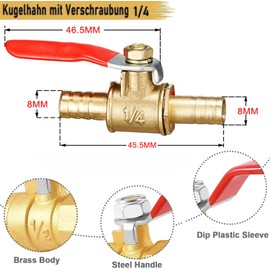 Brass Ball Valve Hose Shut-off Valve, 8 mm Hose Nozzle on 8 mm Hose Nozzle, Water Stopcock with Handle Red for Water Pipes/Tap Pack of 2