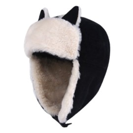 Womens Winter Bomber Hats with Lovely Cat Ear Fashion Trooper Aviator Earflap Cap Outdoor Ski Hat Ushanka Buckle Closure Black