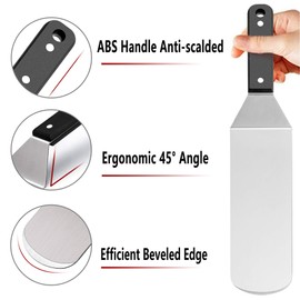 Griddle Accessories Set, Leonyo Stainless Steel Grill Griddle Tool Set- Metal Spatula for Flat Top Hibachi Teppanyaki Kitchen Cooking, Riveted Grip, Dishwasher Safe, S Hooks, Indoor Outdoor