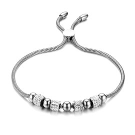 OIDEA Women's Bracelet with Rhinestone Ball: Silver Elegant Snake Chain Stainless Steel Bracelet with Sliding Clasp Fashion Jewellery Gift for Women Girlfriend Mother, Stainless Steel, Cubic Zirconia