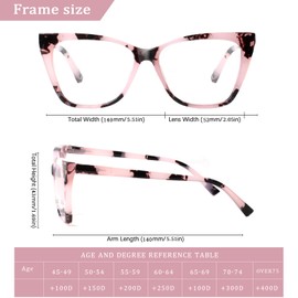 ZOECENT Oversized Reading Glasses for Women Stylish Cat Eye Glasses Blue Light Blocking Computer Readers with Spring Hinge (Mix Color, 2.25, x)