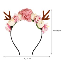 Minkissy Elk Antlers Headband Flower Hair Garland Flower Crown Headpiece Novelty Hair Band Headpiece for Carnival Party Festivals