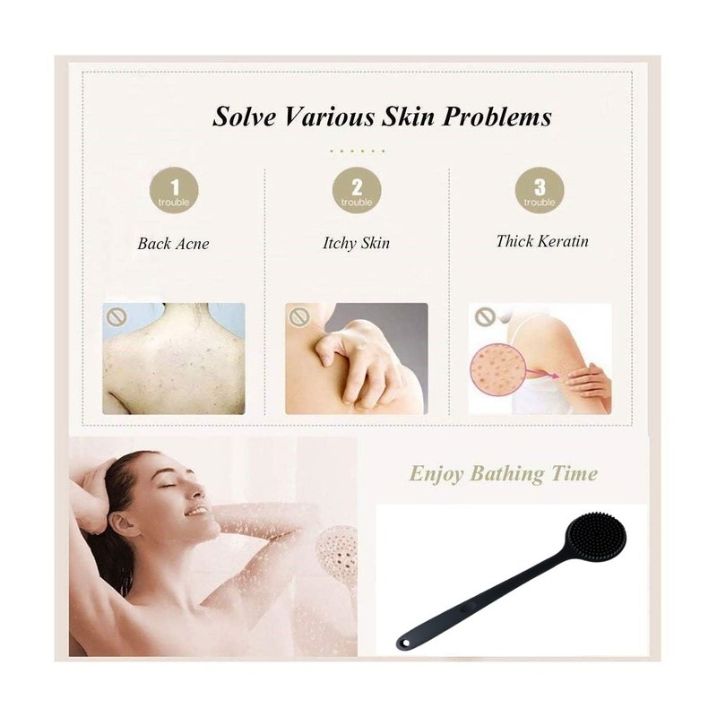 Cinlitek Silicone Body Scrubber With Long Handle for Shower -