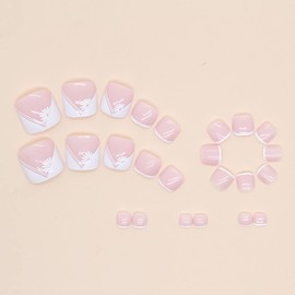 French Press On Toenails Short Square Coffin Shape Full Cover Reusable Toe Nails Tips with Glue Stick On Toenails with White Daisy Designs Artificial Acrylic Summer False Toe Static Nails for Women