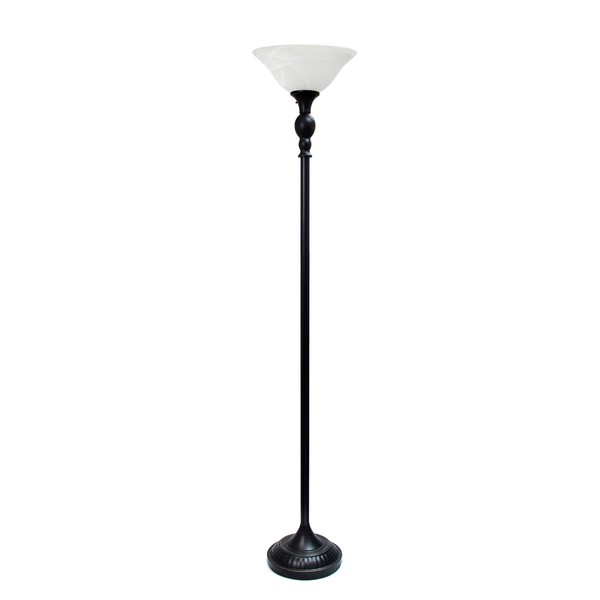 Elegant Designs LF2001-RBW 1 Light Torchiere Floor Lamp with Marbelized White Glass Shade, Restoration Bronze and White