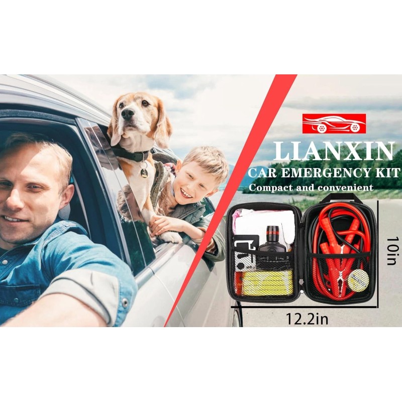 LIANXIN Car Roadside Emergency Kit, with Jumper Cables Automotive Kit