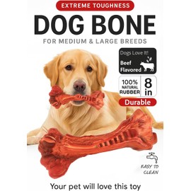 Paws Power Dog Chew Toy - Natural Rubber Dog Toy, Beef Flavor – Dog Toys for Medium & Large Dogs - Bone-Shaped Chew for Dental Health - Indoor and Outdoor Play