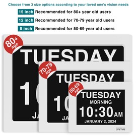 American Lifetime New 2026 Dementia Clock Large Digital Clock for Seniors, Large Display with Custom Alarms, Calendar Clock with Day & Date for Elderly, Clear Numbers Alzheimer Digital Clock White