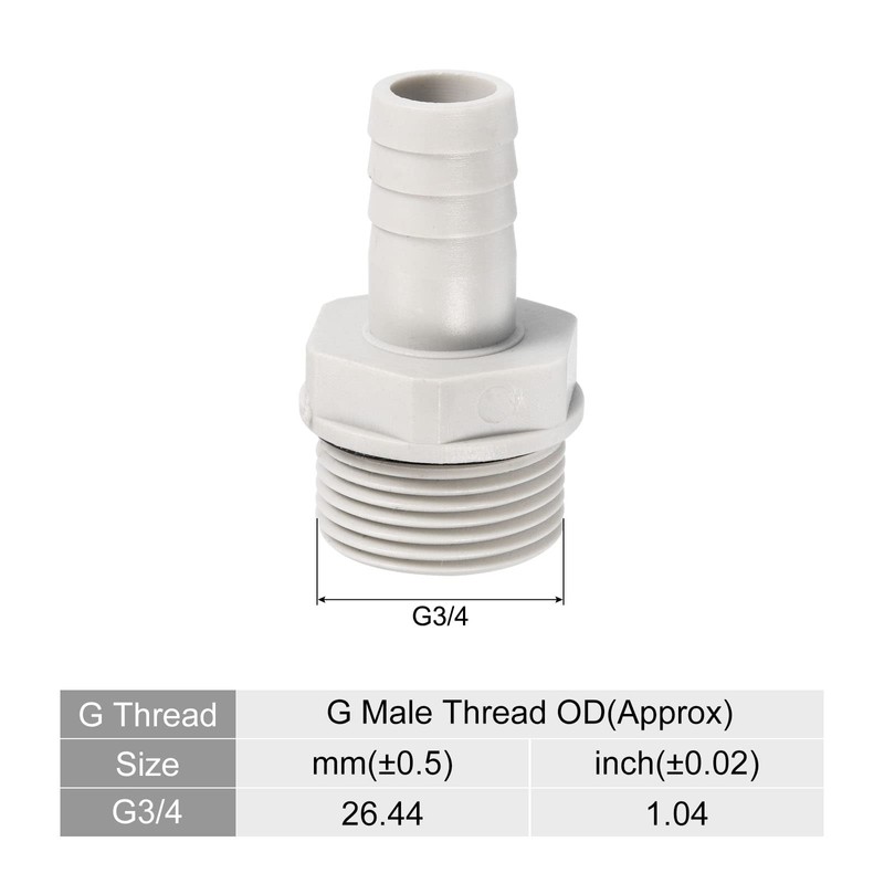PATIKIL Hose Barb Fitting Straight 15mm Barbed G3/4 Male Thread,