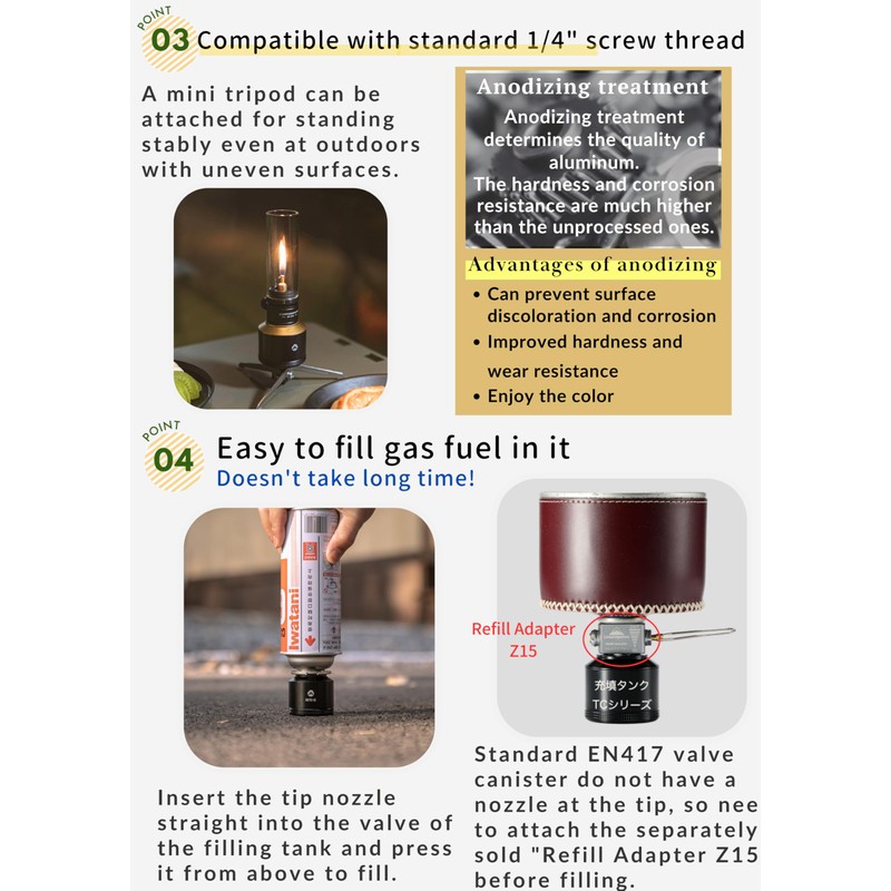 CAMPINGMOON Camping Gas Lantern Gas Candle with Empty Tank Black