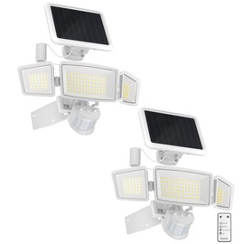 Ensenior 1800LM Solar Flood Lights Outdoor, Motion Sensor Outdoor Light 6500K, IP65 Waterproof, Separate Solar Panel, Solar Security Light with 5 Sensor Modes and 3 Adjustable Head for Yard (White)
