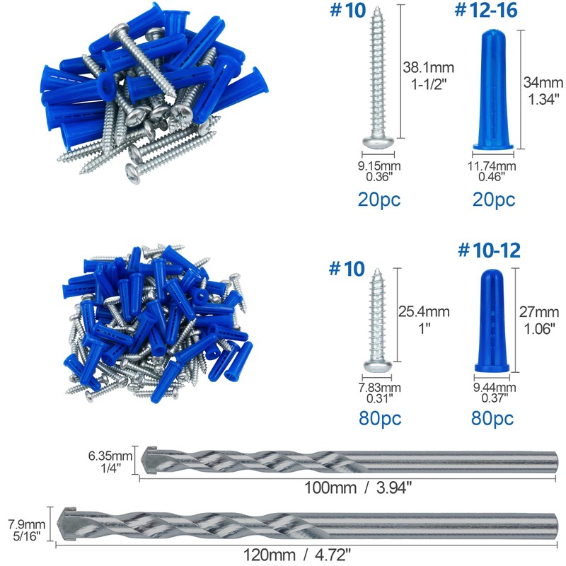 KURUI Wall Anchors and Screws Assortment Kit With Concrete Drill