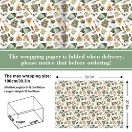 JarThenaAMCS 6 Sheets Summer Camping Wrapping Paper Camp Tent Bonfire - Not Roll - Watercolor Gift Wrap Paper Folded Flat for DIY Crafts Birthday Holiday Camp Party, 27.6 x 39.4 Inch