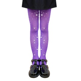 LOLANTA 2 Pack Girls Fishnet Tights, Glitter Rhinestone Tights for Kids Dance Tights 4-13 Years, Shiny Purple