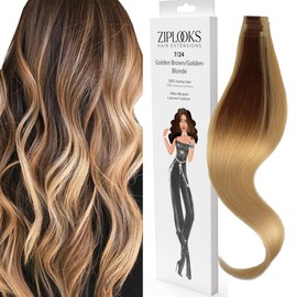 ZIPLOOKS | Ombréage Hair Extensions | Human Hair Extensions | Ombre Golden Brown to Golden Blonde Balayage Highlights with ZTool Application, Damage-Free Hair & Scalp, 16 Inch, #7/24, 4 Pcs 20g