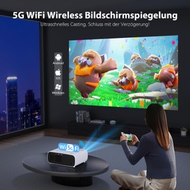 Wielio Beamer, Full HD 1080P Projektor, 5G WiFi Bluetooth Projector, 18000 Lumens Heimkino Mini Beamer, 30-200 Zoll Projektionsgröße Kompatibel mit iOS/Android/Laptop/HDMI/USB(Weiß)