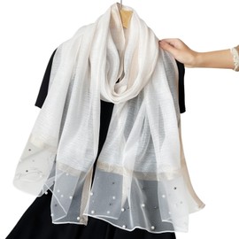 kinaviola Formal Women's Stole Shawl Scarf Overcoat Large Silk Touch Elegant Pearl Beads Bijou Wedding Party Graduation Entrance Ceremony Present Ceremonies, white